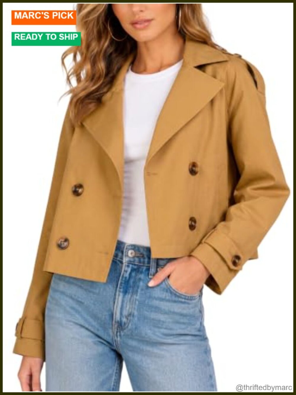 Cropped Double Breasted Trench Coat Oversized Lapel Jacket